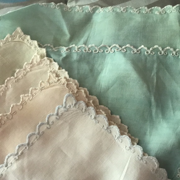Cloth Rectangles Doilies with stitching various colors set of 7 - Picture 1 of 9